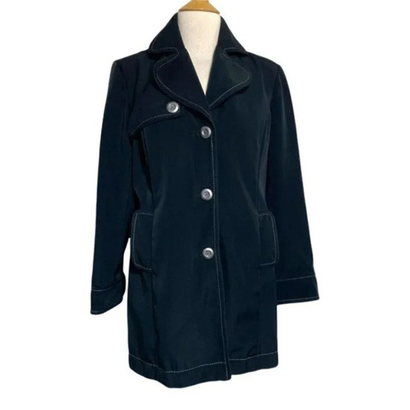 Black Button-Down Trench Coat with Contrast Stitching Women's - Picture 1 of 7